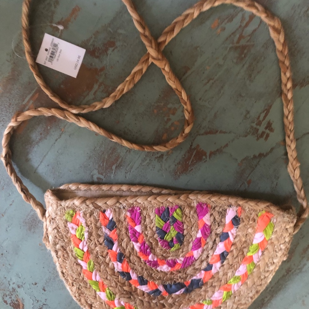 Boho Braided Jute Crossbody Bag with Neon Accents